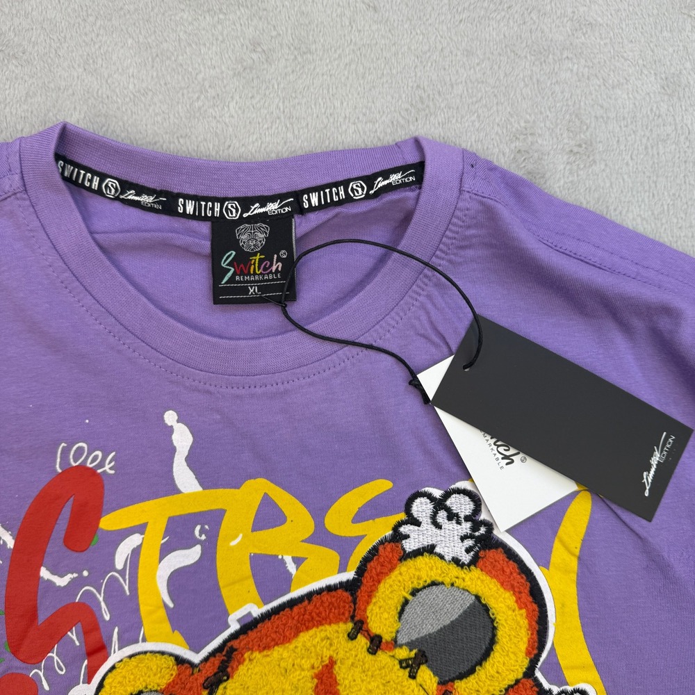 Switch Remarkable T Shirt Mens XL Purple Graffiti Bear Street Art Urban Y2K New - Picture 3 of 4